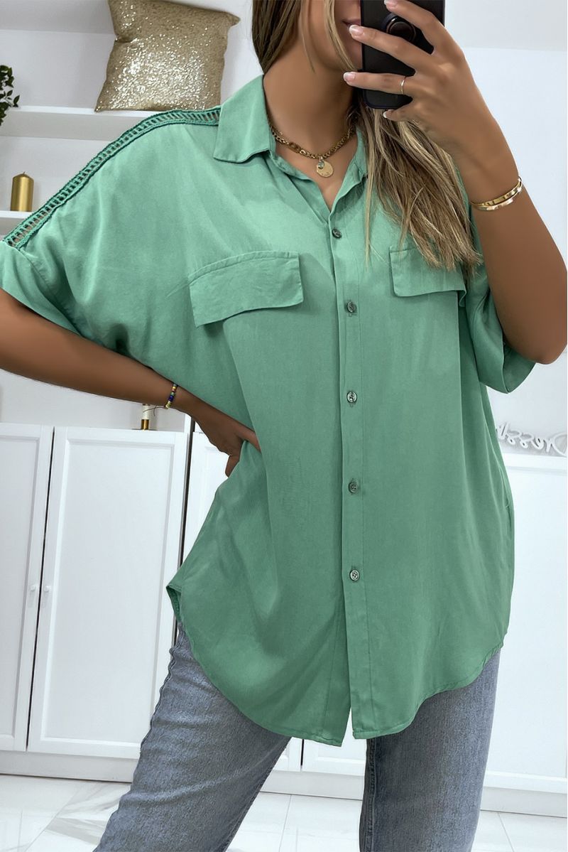 Green oversize shirt with embroidery on the shoulders - 2