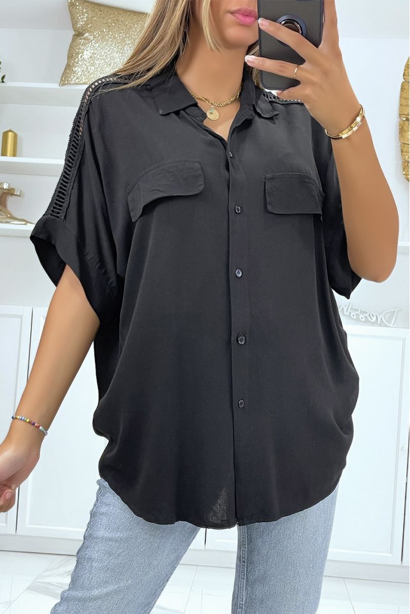 Black oversize shirt with embroidery on the shoulders - 2