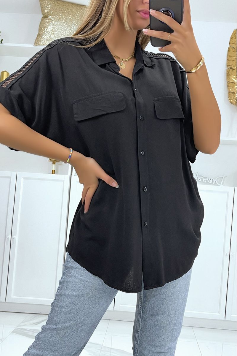 Black oversize shirt with embroidery on the shoulders - 3
