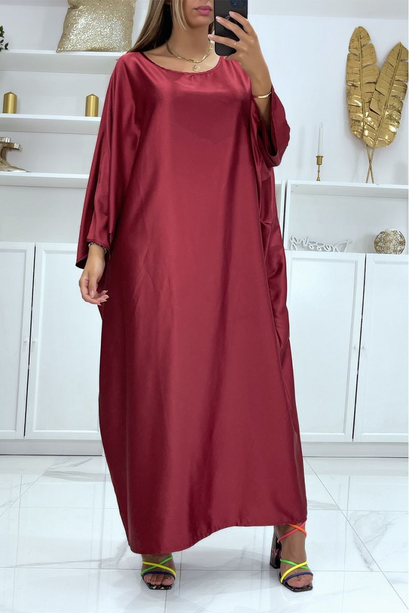 Long burgundy satin oversized abaya dress - 1