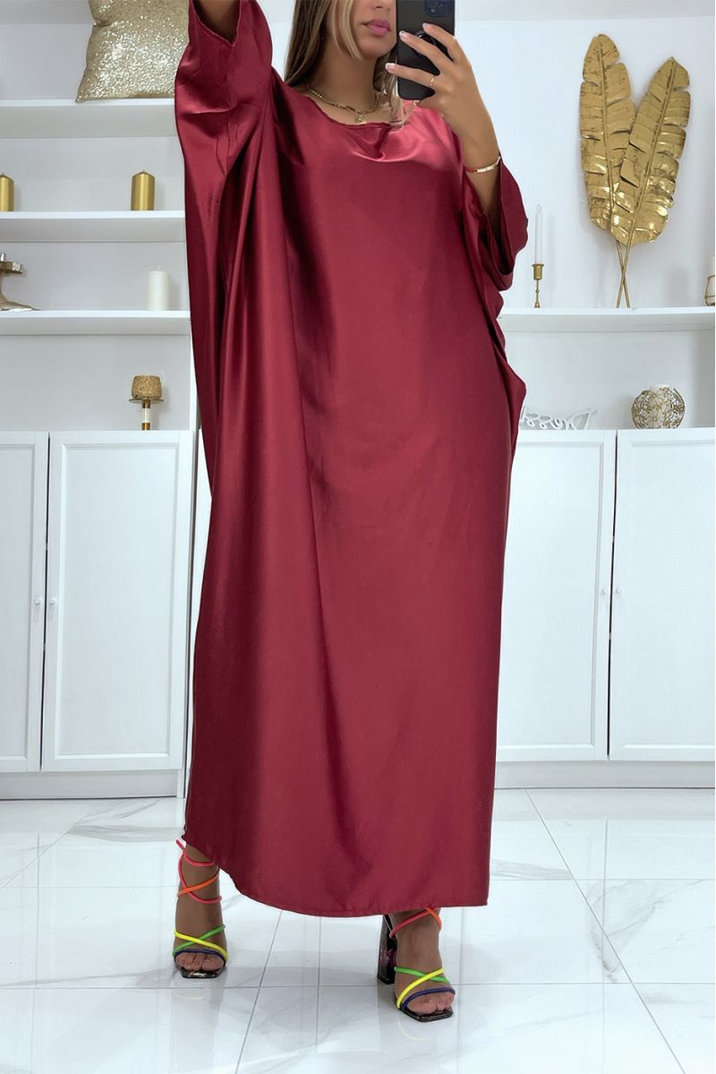 Longue robe abaya over size satiné bordeaux  - 3