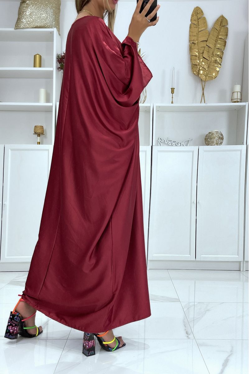 Long burgundy satin oversized abaya dress - 4