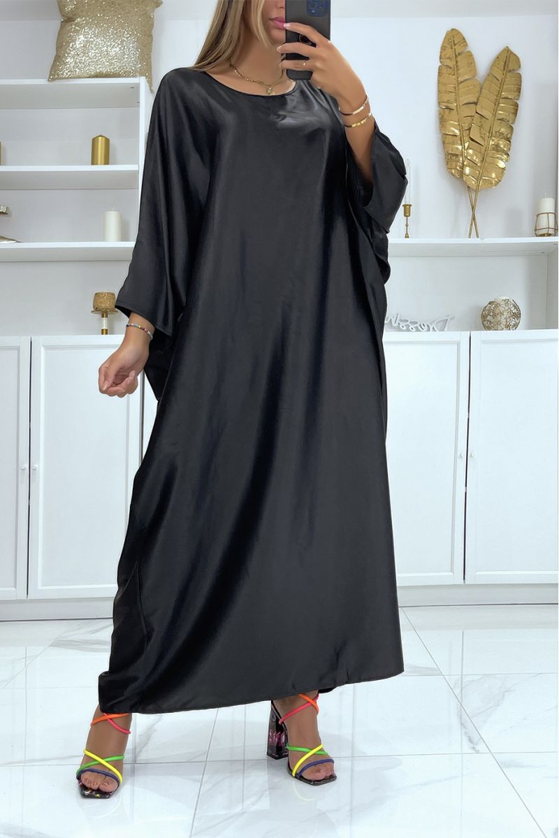 Lange zwarte satijnen oversized abaya jurk - 1