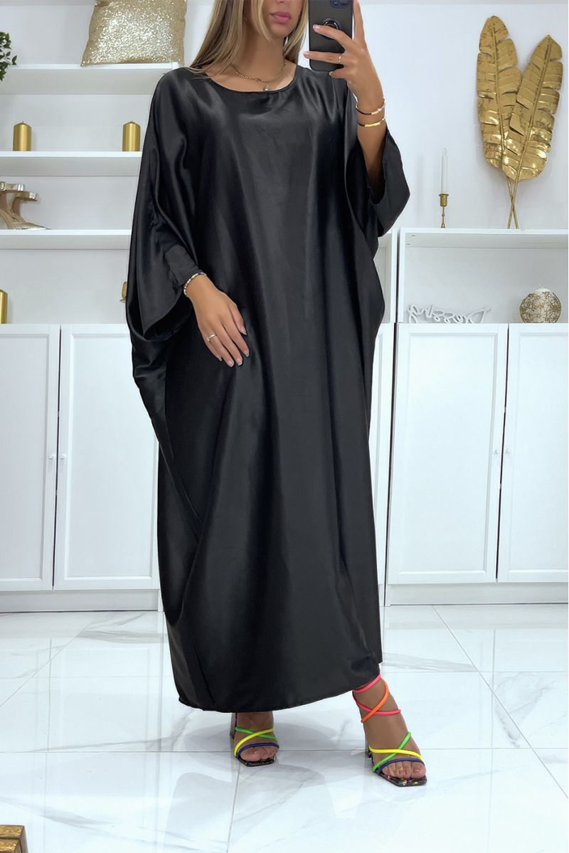 Lange zwarte satijnen oversized abaya jurk - 2