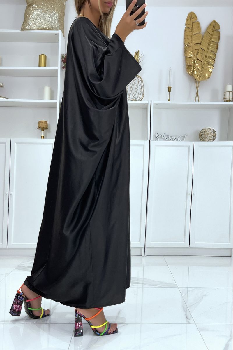 Lange zwarte satijnen oversized abaya jurk - 4