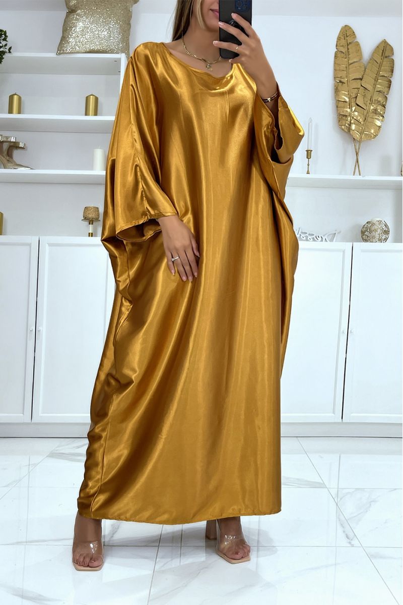 Long mustard satin oversized abaya dress - 1