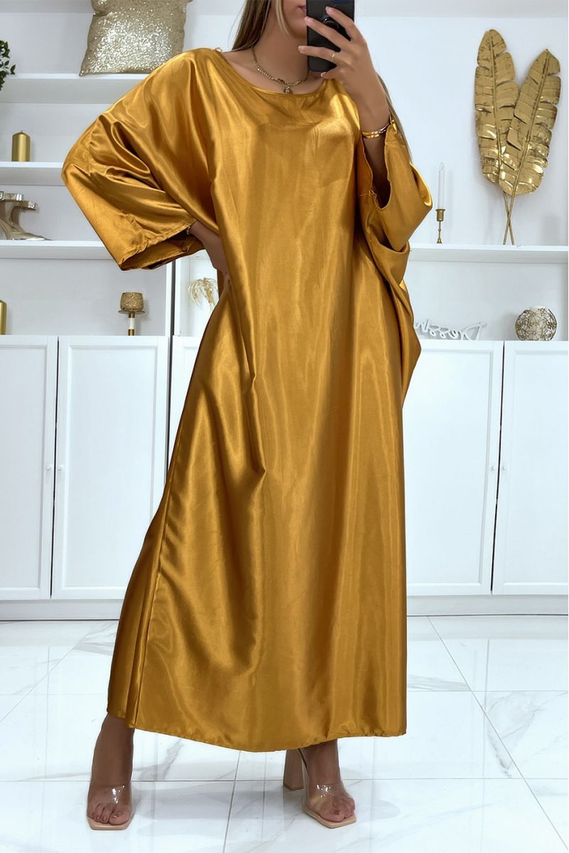 Long mustard satin oversized abaya dress - 2