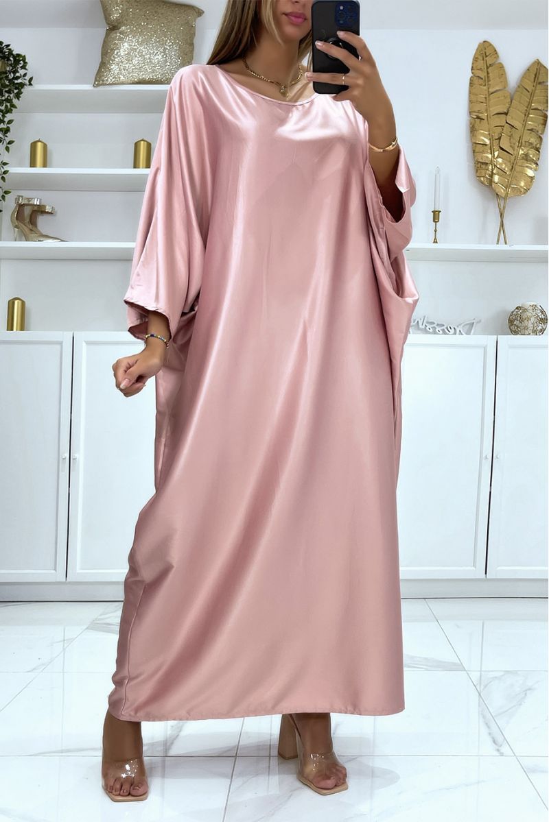 Longue robe abaya over size satiné rose  - 1