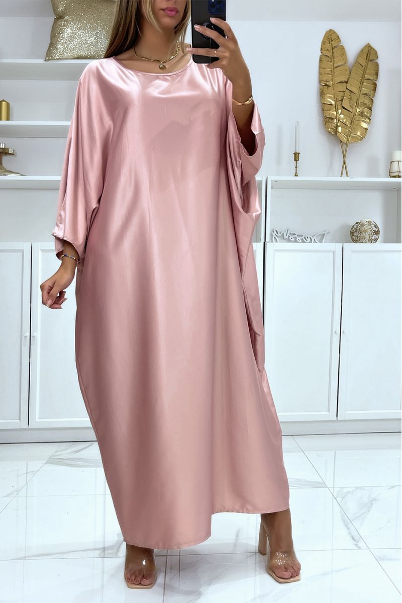 Lange roze satijnen oversize abaya-jurk - 2