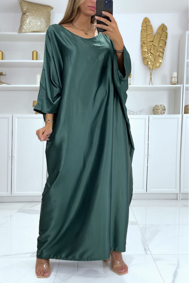 Longue robe abaya over size satiné vert sapin  - 2