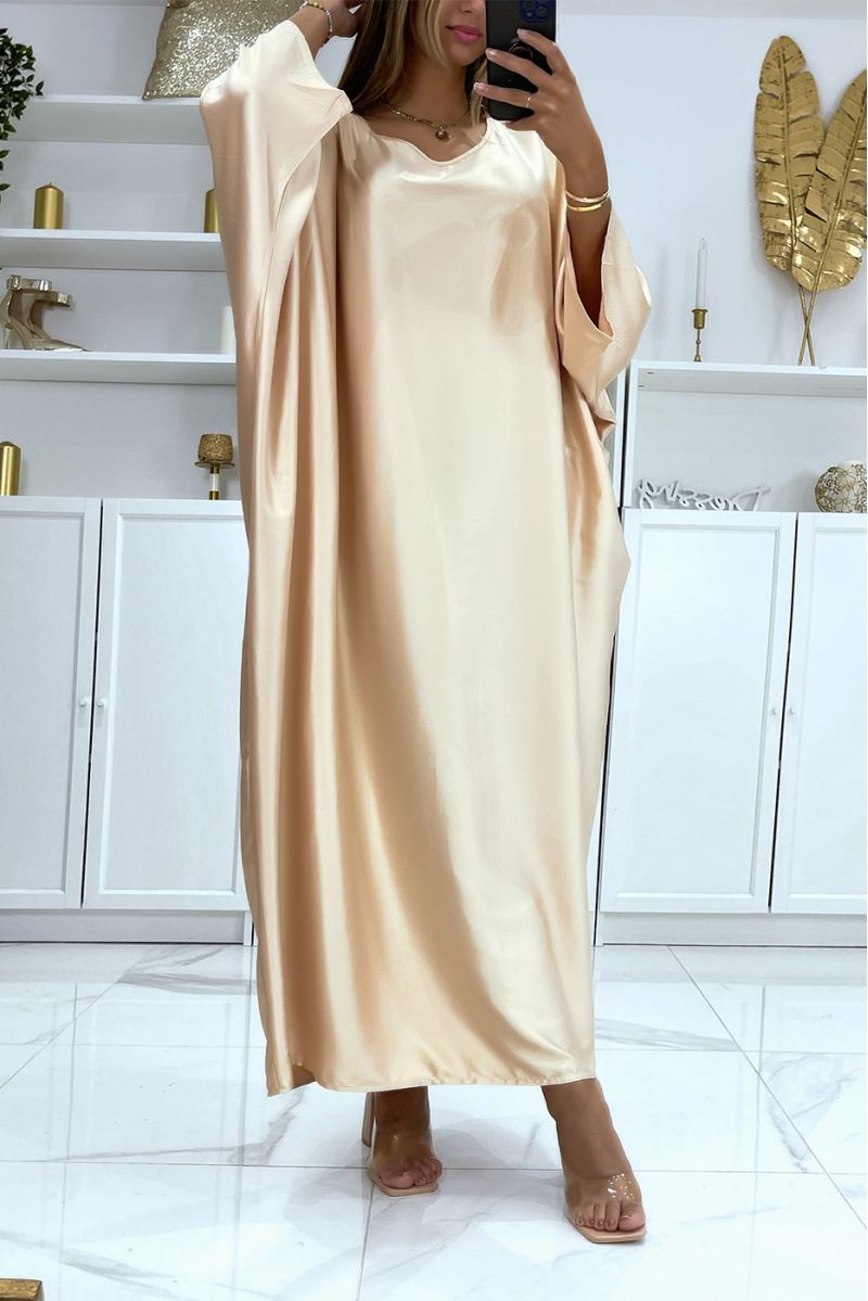 Long beige satin oversized abaya dress - 3