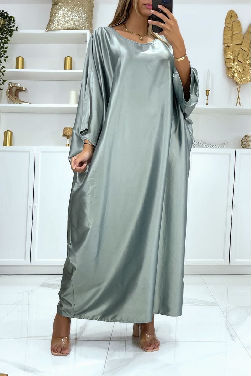 Long abaya dress over size water green satin - 1