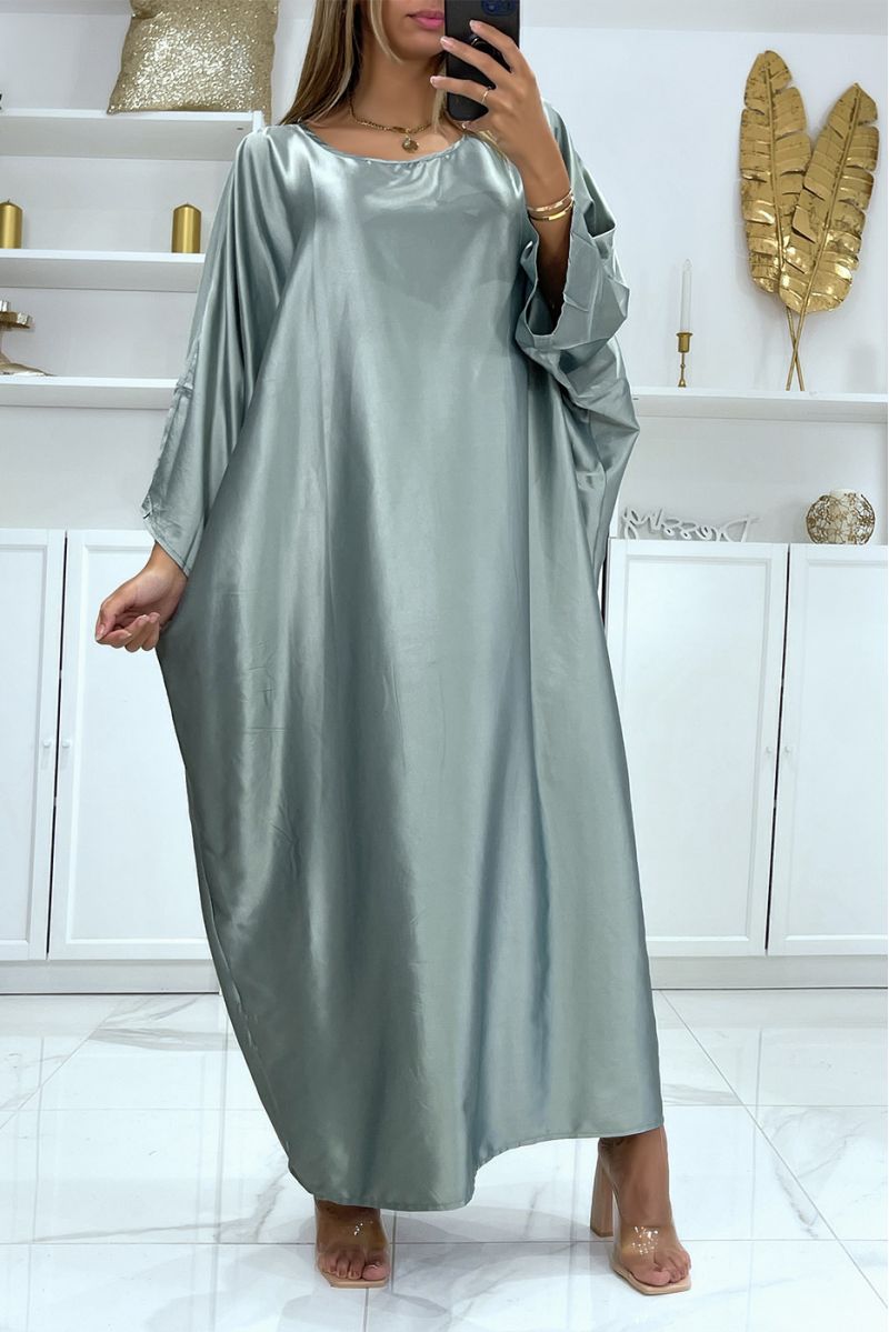 Long abaya dress over size water green satin - 2