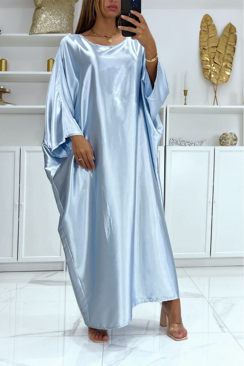Long turquoise satin oversized abaya dress - 2