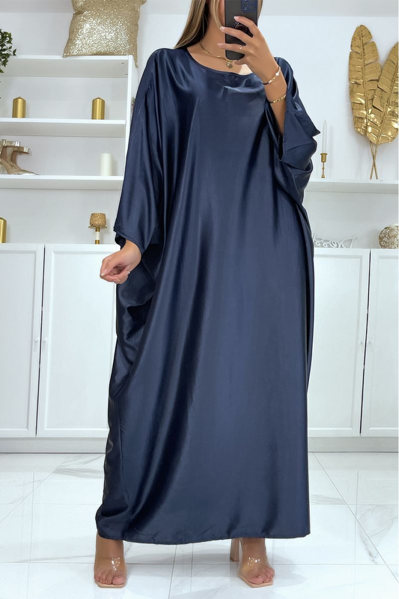 Longue robe abaya over size satiné marine  - 1