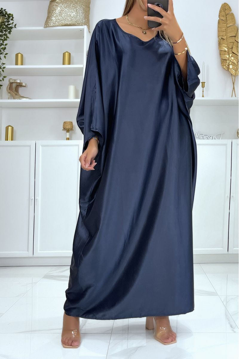 Longue robe abaya over size satiné marine  - 2