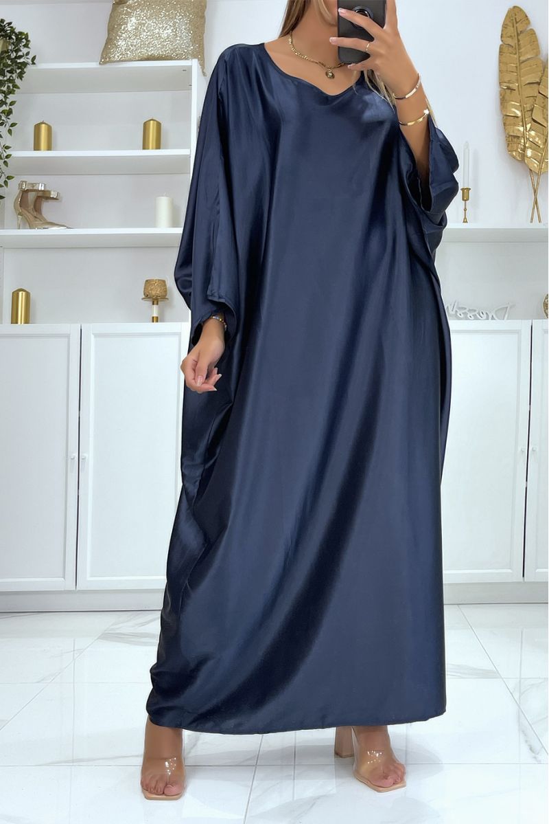 Longue robe abaya over size satiné marine  - 3