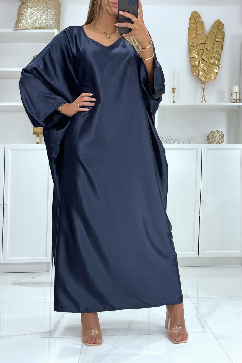 Lange marineblauwe satijnen oversized abaya-jurk - 4
