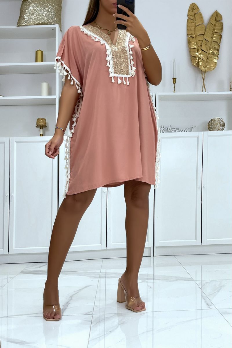 Pink tunic with oriental accessory on the collar - 1