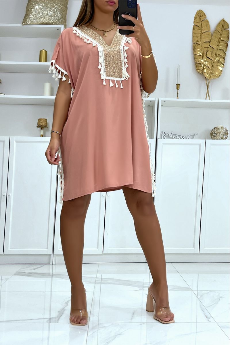 Pink tunic with oriental accessory on the collar - 2