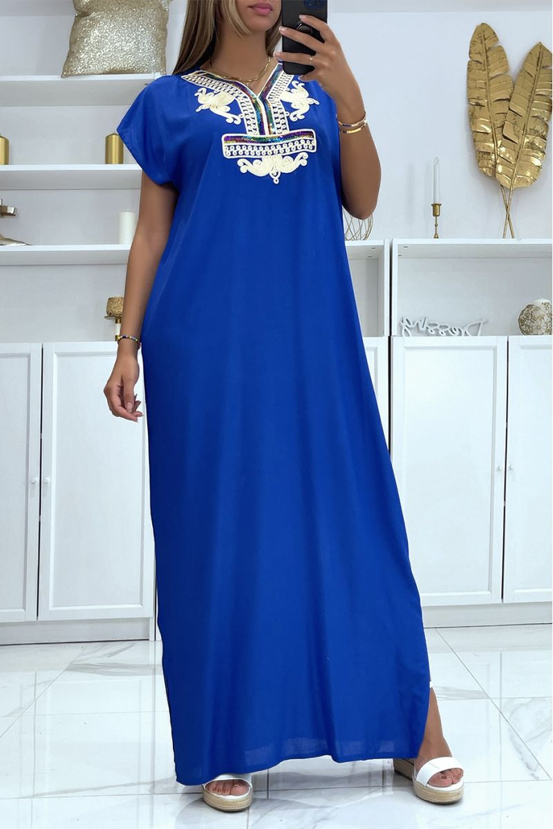 Royal djellaba dress very comfortable to wear with pretty embroidered pattern on the collar adorned with rhinestones - 2