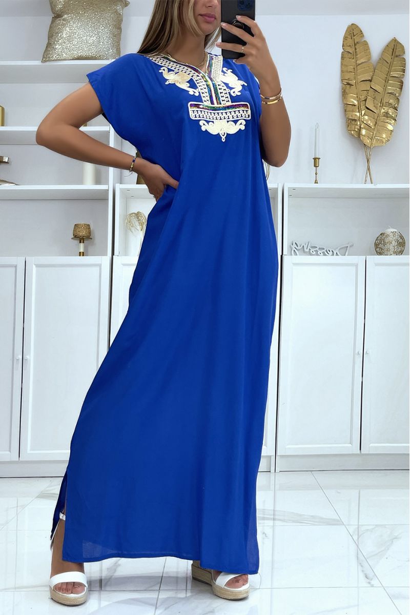 Royal djellaba dress very comfortable to wear with pretty embroidered pattern on the collar adorned with rhinestones - 3