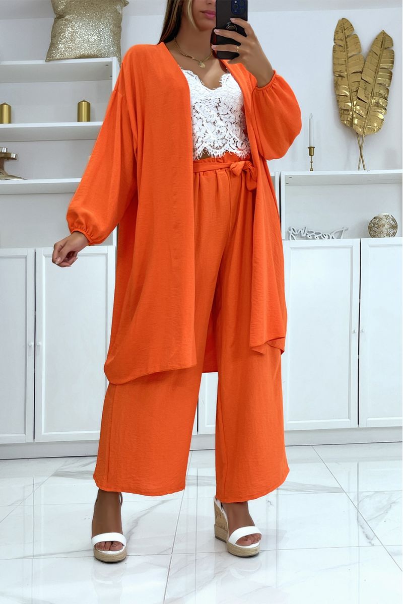 Orange kimono and palazzo pants set - 1