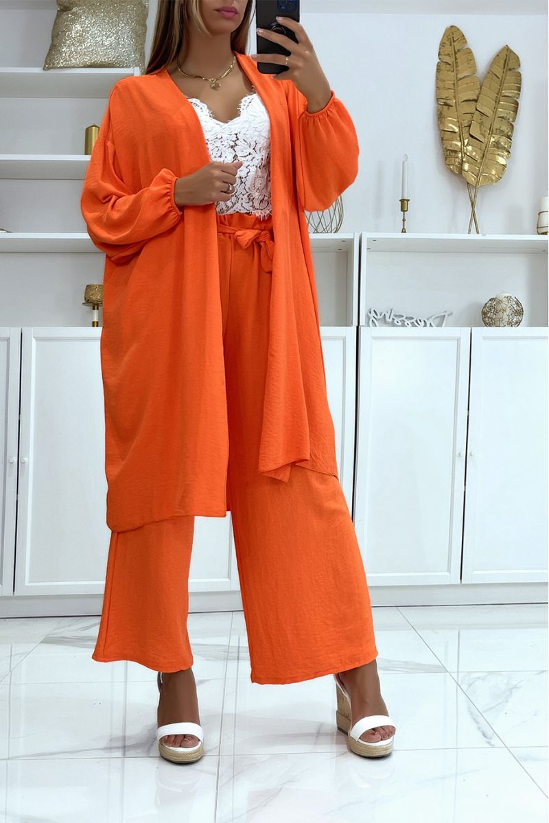 Orange kimono and palazzo pants set - 2