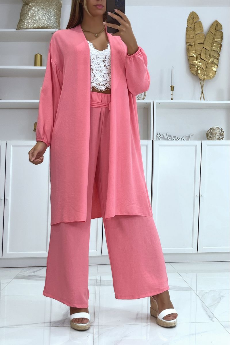 Fuchsia kimono and palazzo pants set - 2