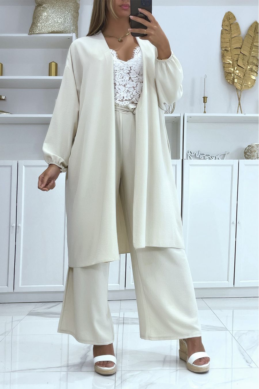 Pink kimono and palazzo pants set - 2