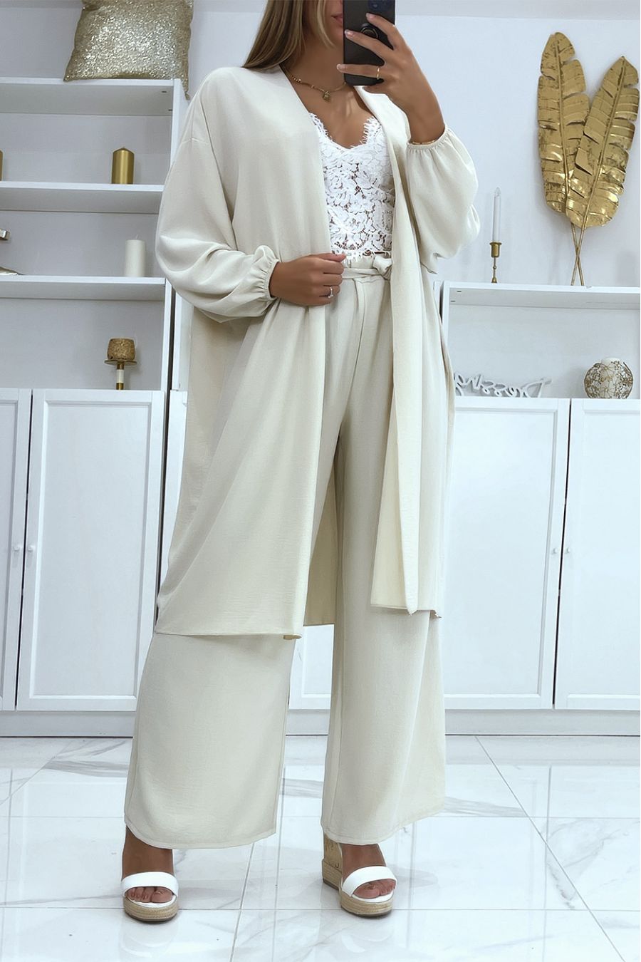 Ensemble kimono et pantalon palazzo rose  - 3