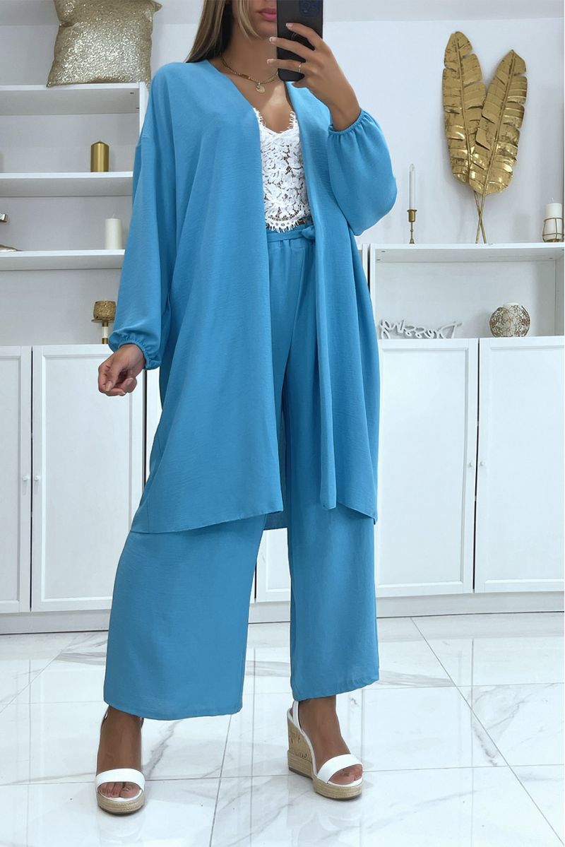 Turquoise kimono and palazzo pants set - 1