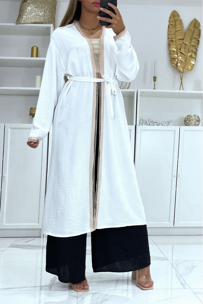 Long kimono blanc avec dentelle sur les contours  - 1