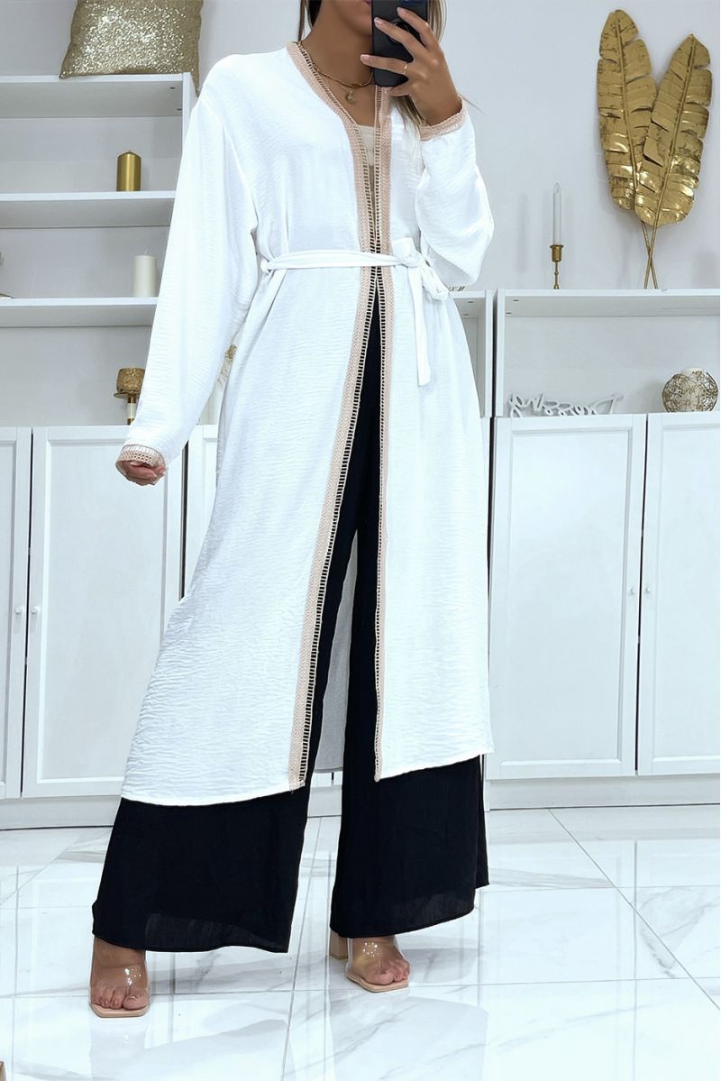 Long kimono blanc avec dentelle sur les contours  - 2