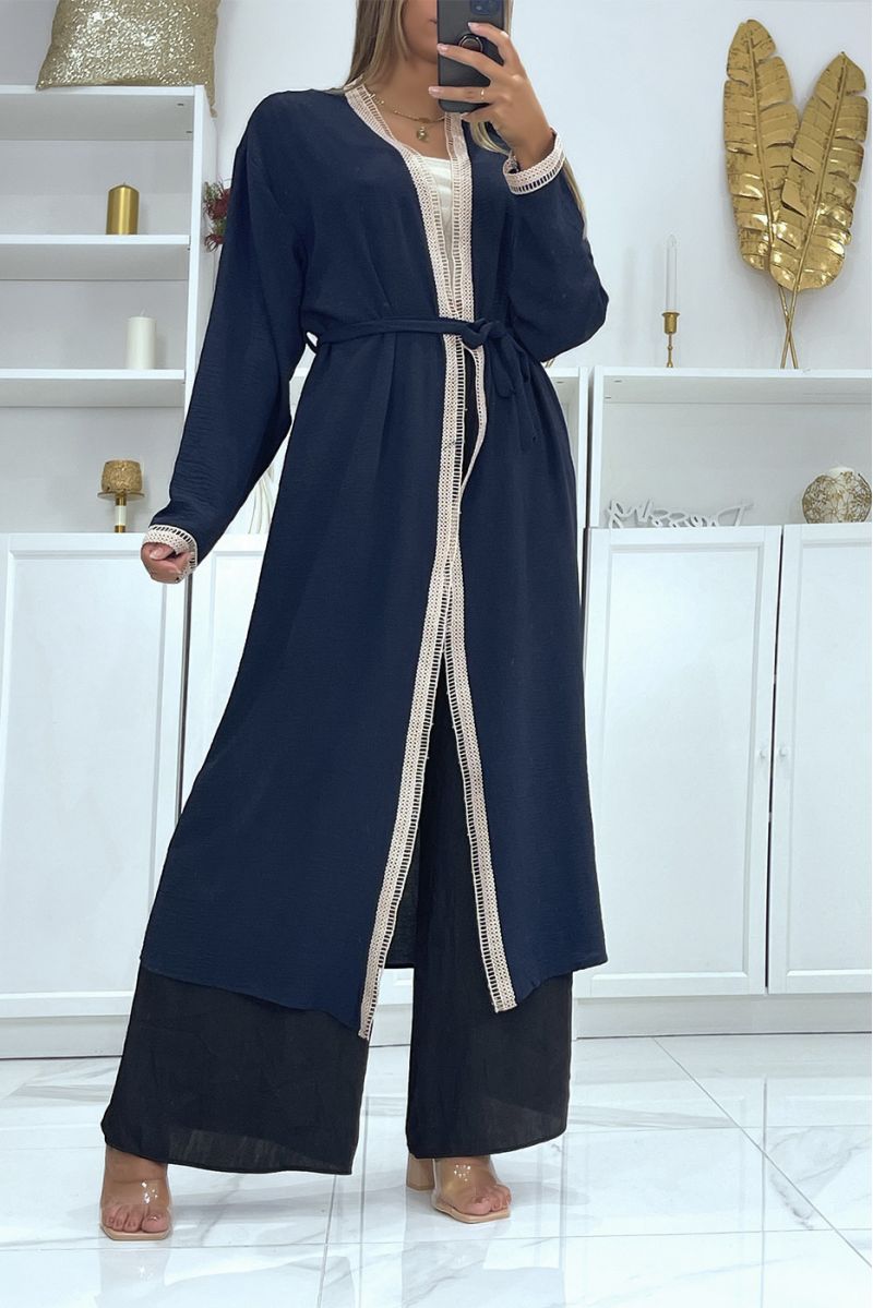 Long navy kimono with lace on the edges - 1