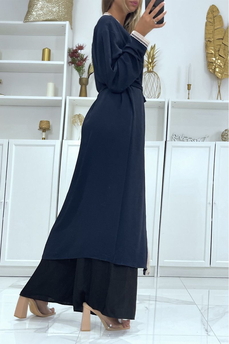 Long navy kimono with lace on the edges - 3
