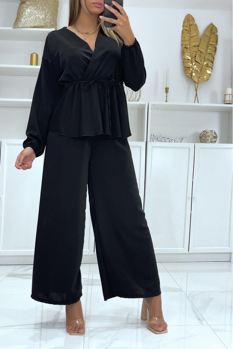 Black double breasted top and palazzo pants set - 2