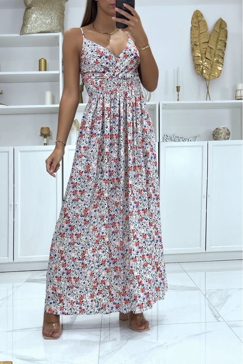 Long wrap dress with beige liberty motif - 1