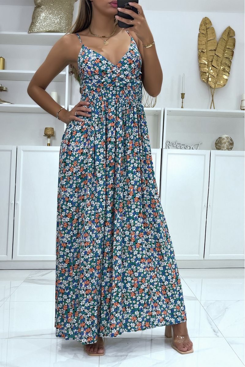 Robe longue cache-coeur motif liberty vert - 2