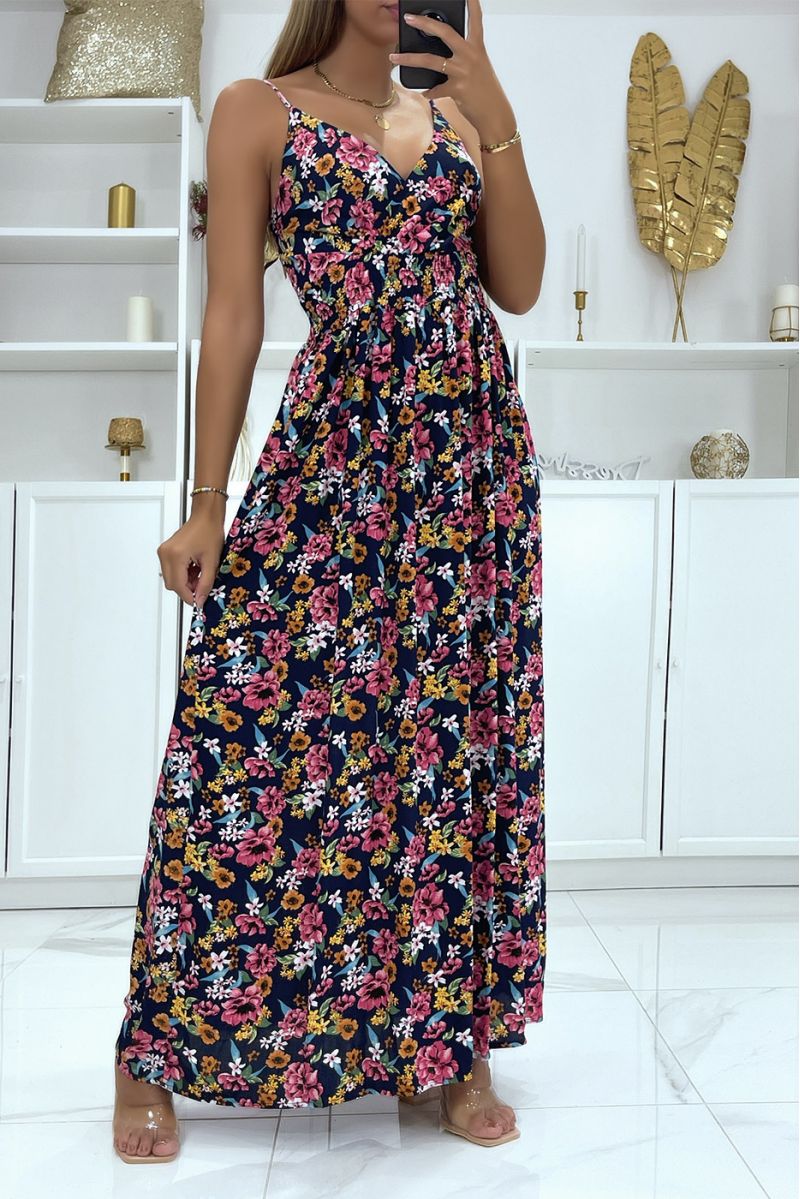 Long wrap dress with pretty navy floral pattern - 1
