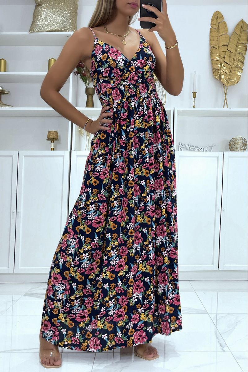 Long wrap dress with pretty navy floral pattern - 3