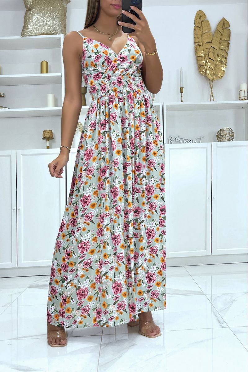 Long wrap dress with pretty green floral pattern - 1