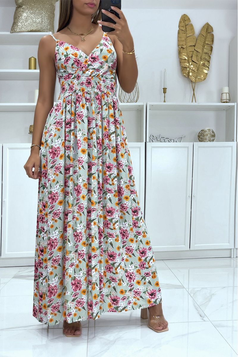 Long wrap dress with pretty green floral pattern - 2