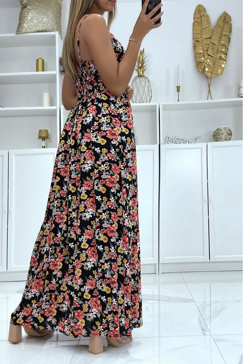 Longue robe cache coeur avec jolis motif fleuris noir - 4