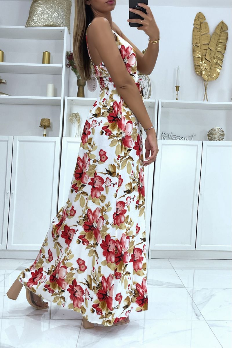Long white floral crossover dress with removable strap - 4