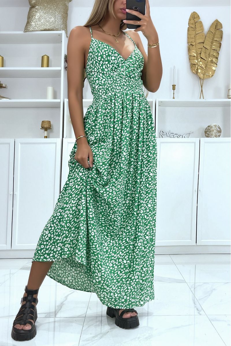 Longue robe verte avec motif fleuris très chic  - 2