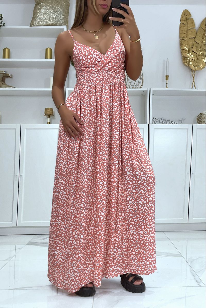 Lange roze jurk met zeer chique bloemenpatroon - 3