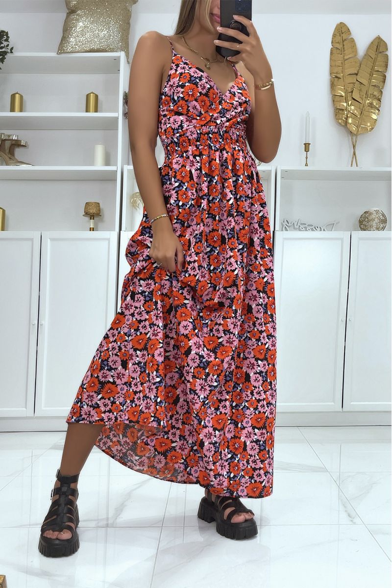 Long black and red floral pattern dress - 1