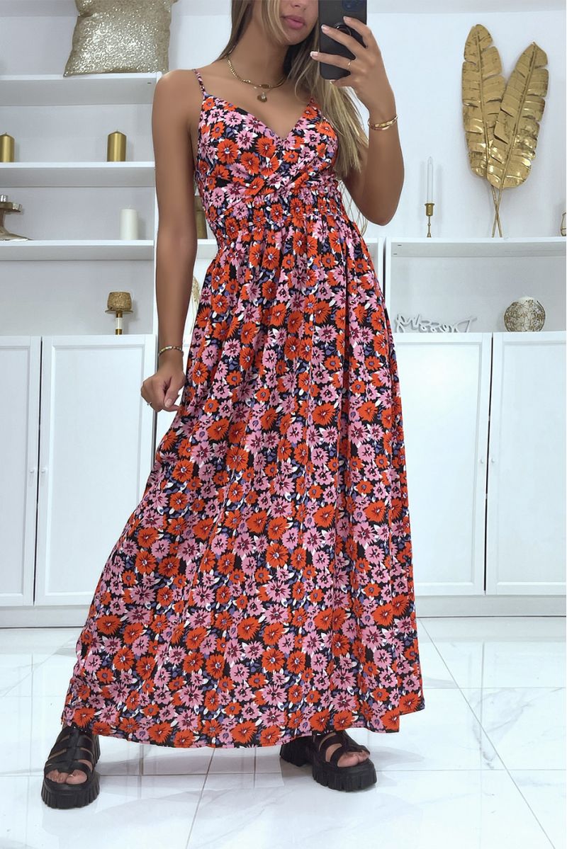 Long black and red floral pattern dress - 2