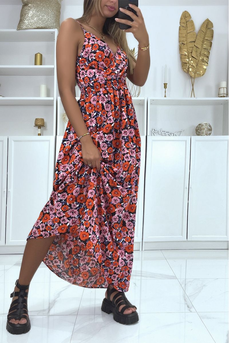 Long black and red floral pattern dress - 3